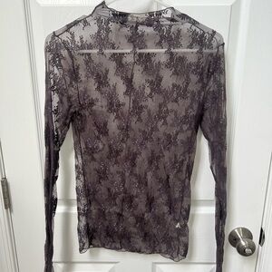 Free People Sheer Lace Blouse - Dark Gray
